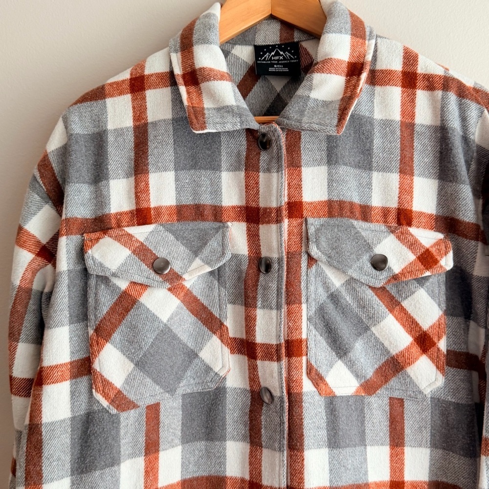 Women’s Plaid Button Down flannel Shirt HFX Mountain- Gray and Brown- Size Small - Picture 4 of 9
